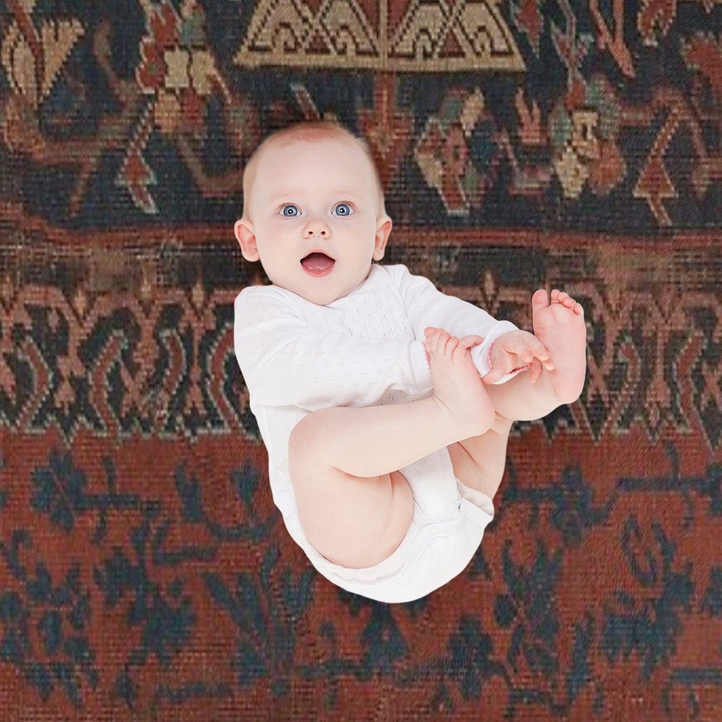 Boho Chic Dark III 17th Century Colorful Medallion Red Blue Green Brown Ornate Accent Rug Pattern Throw Blanket