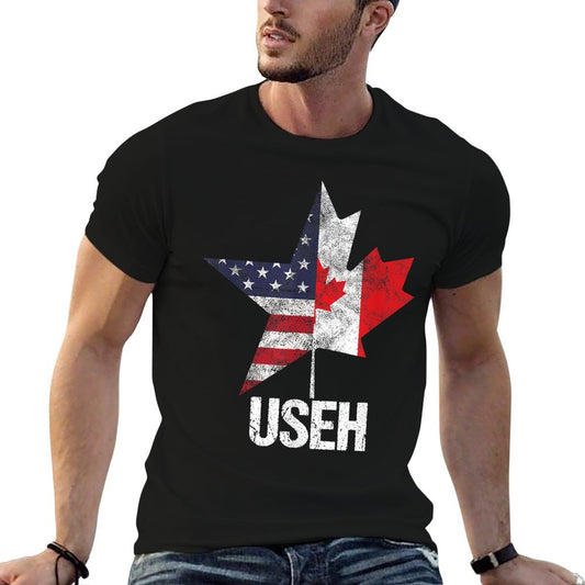 Half Canadian American USEH Canada USA Flag United States T-Shirt