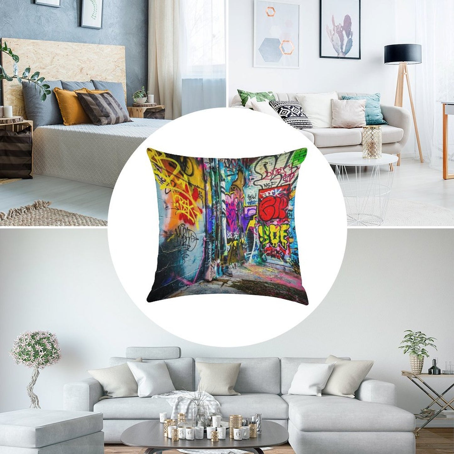Street Art Linen Throw Pillow Cover
