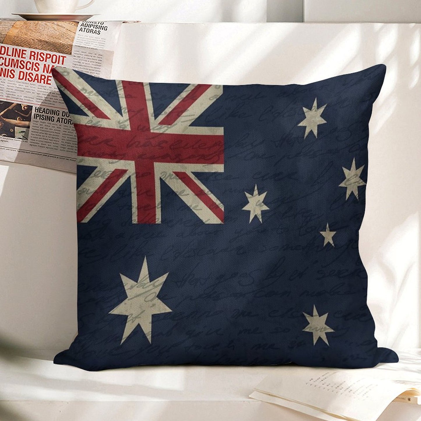Vintage Australian Flag Linen Throw Pillow Cover
