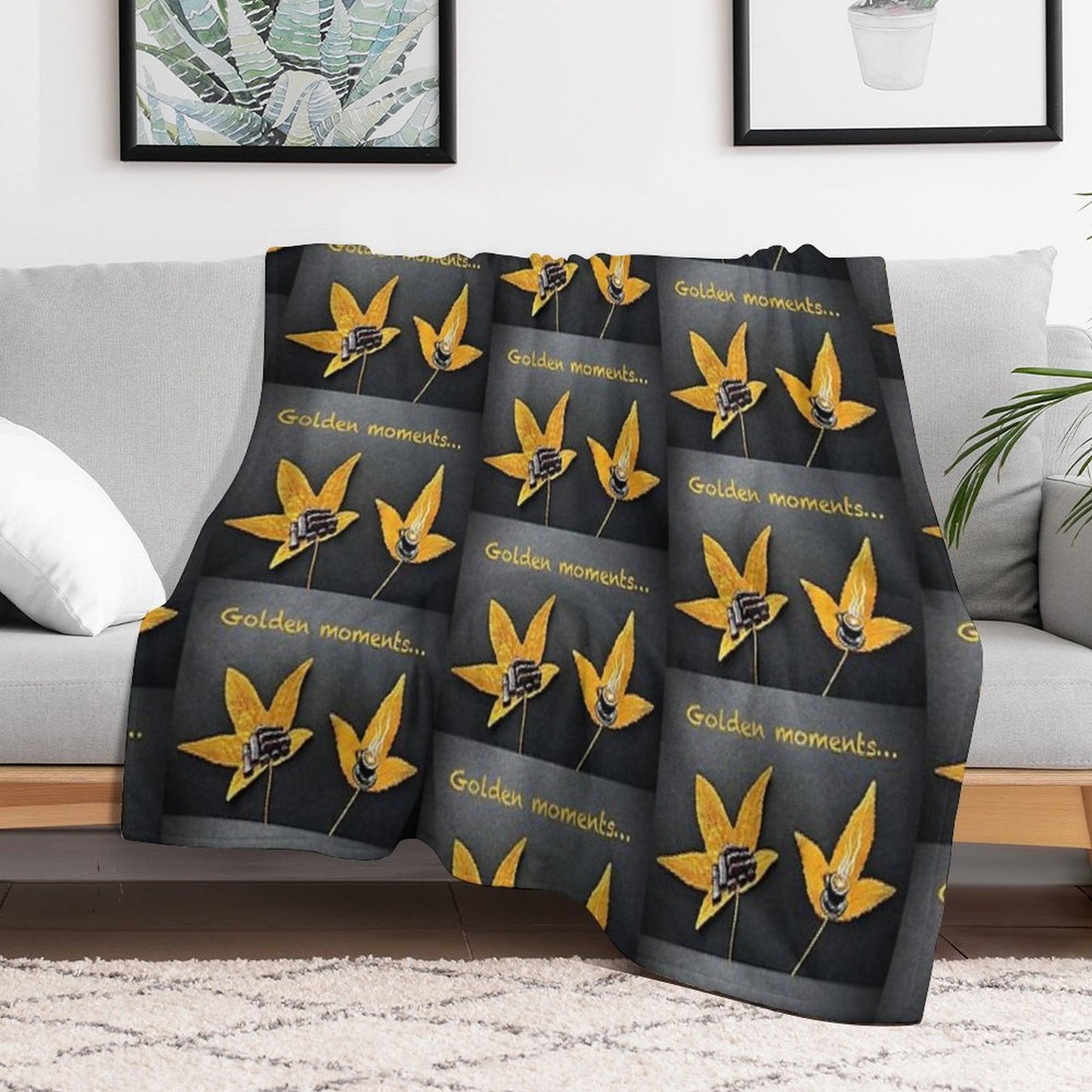 Golden Moments, Coffee And Cake Painting on Autumn Leaves Throw Blanket
