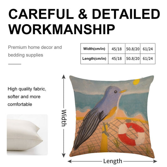 A Bird’s Beach Vibe Linen Throw Pillow Cover