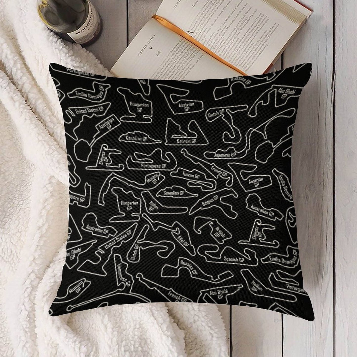 Race Circuits - Pattern Linen Throw Pillow Cover