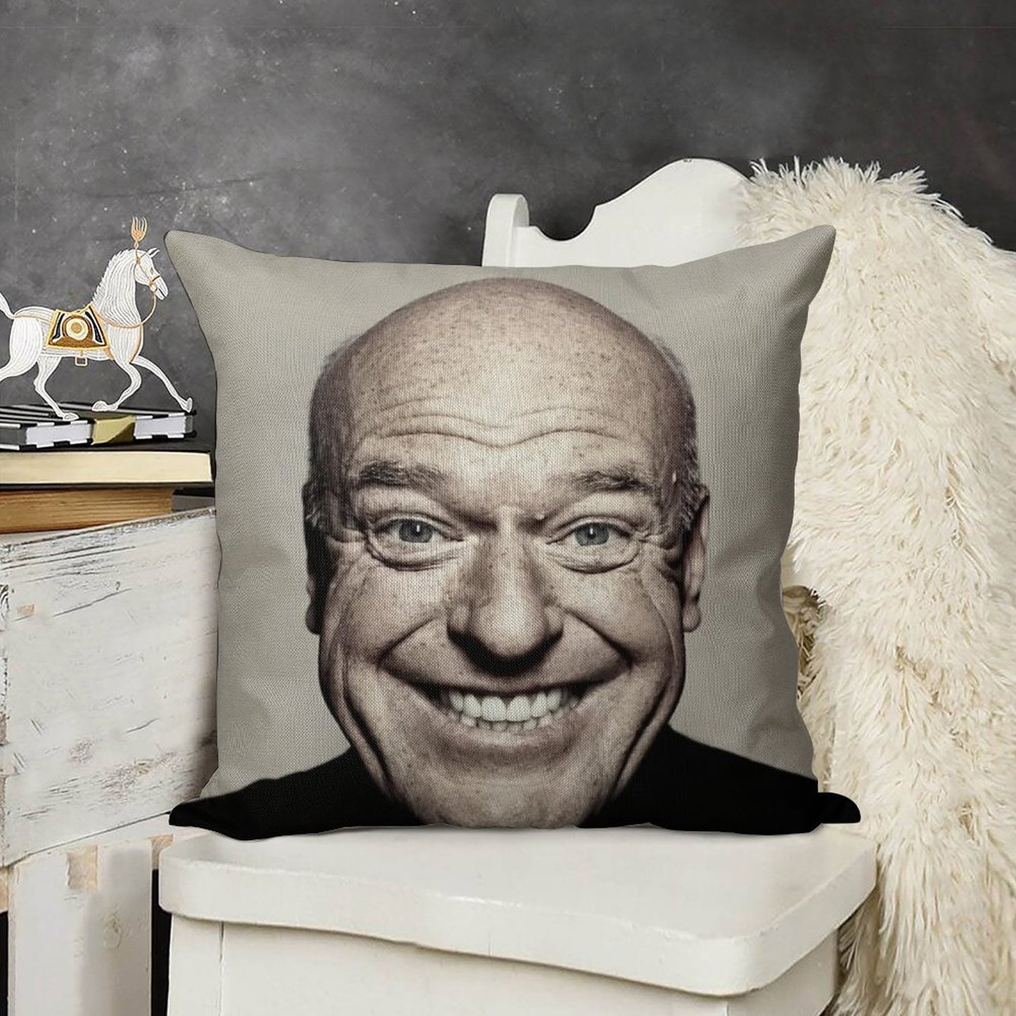 Hank Schrader Dean Norris Happy Face Linen Throw Pillow Cover