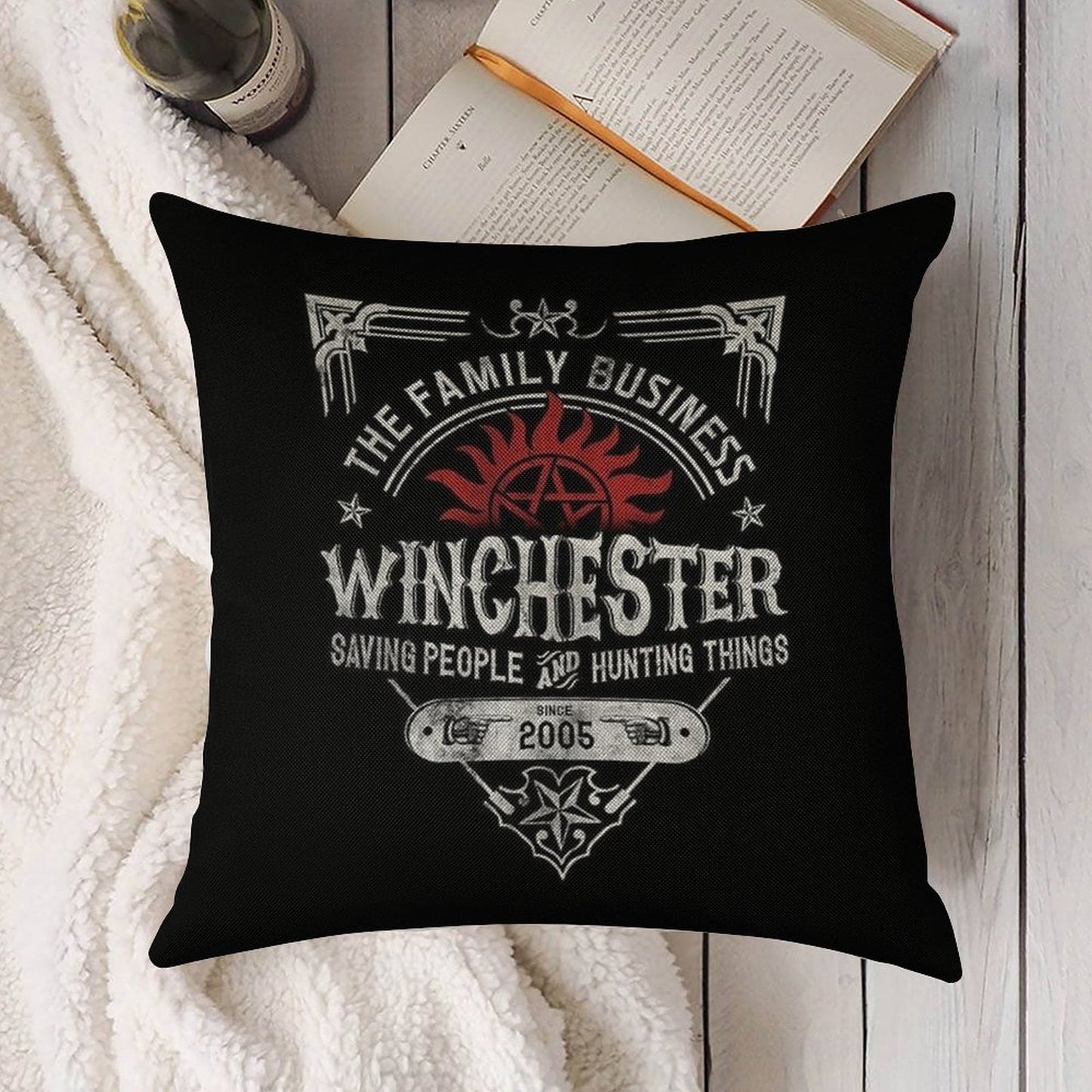 The Family Business Winchester Saving People And Hunting Things  Supernatural™ Linen Throw Pillow Cover