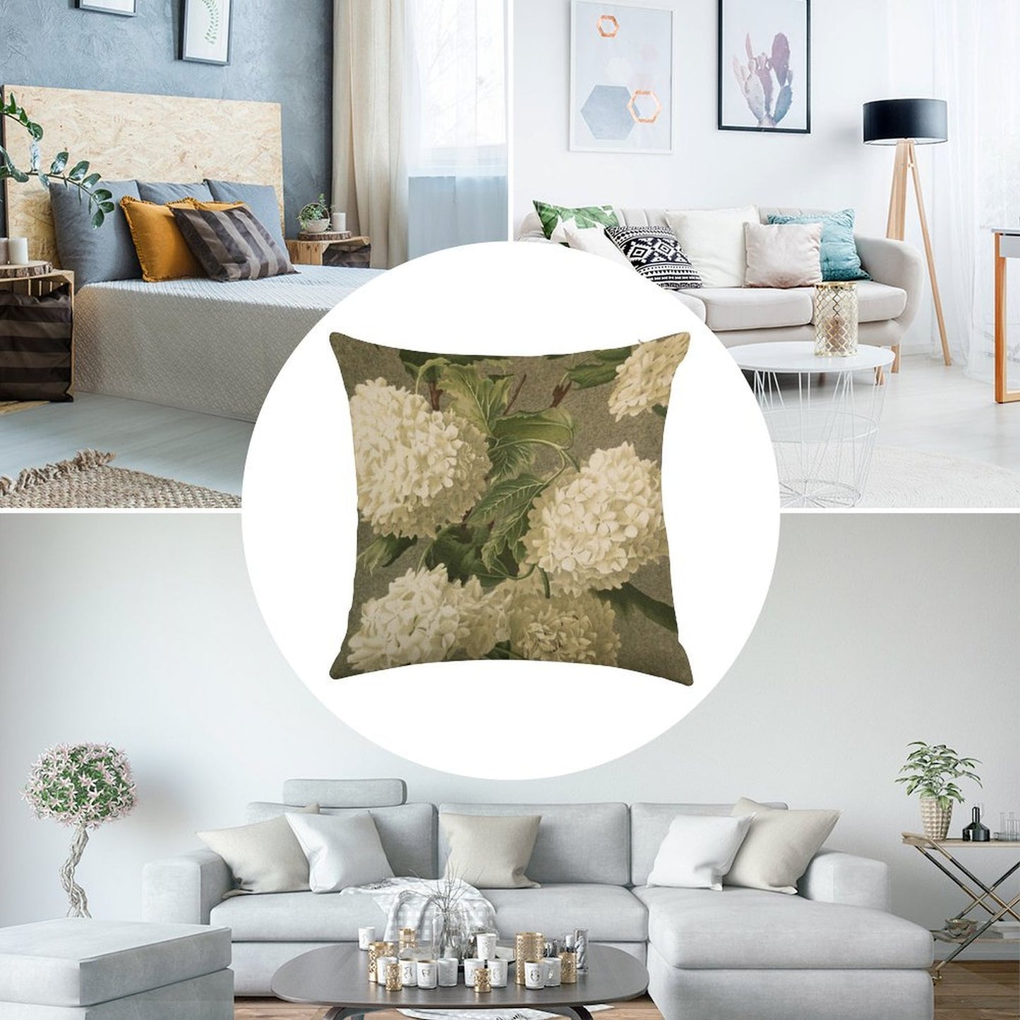 Vintage Victorian White Hydrangea Floral Linen Throw Pillow Cover