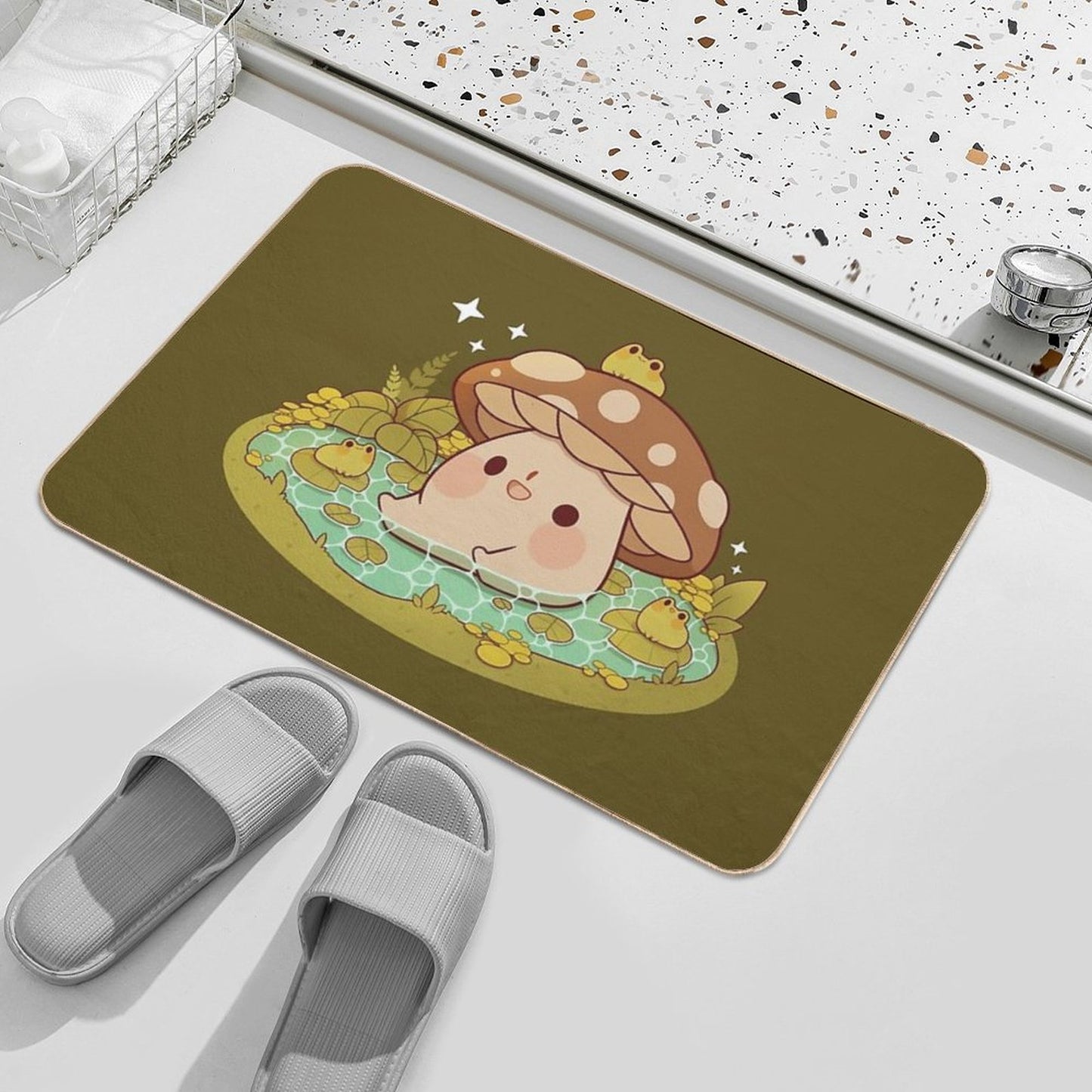 Cute Mushroom in A Frog Pond Bath Mat