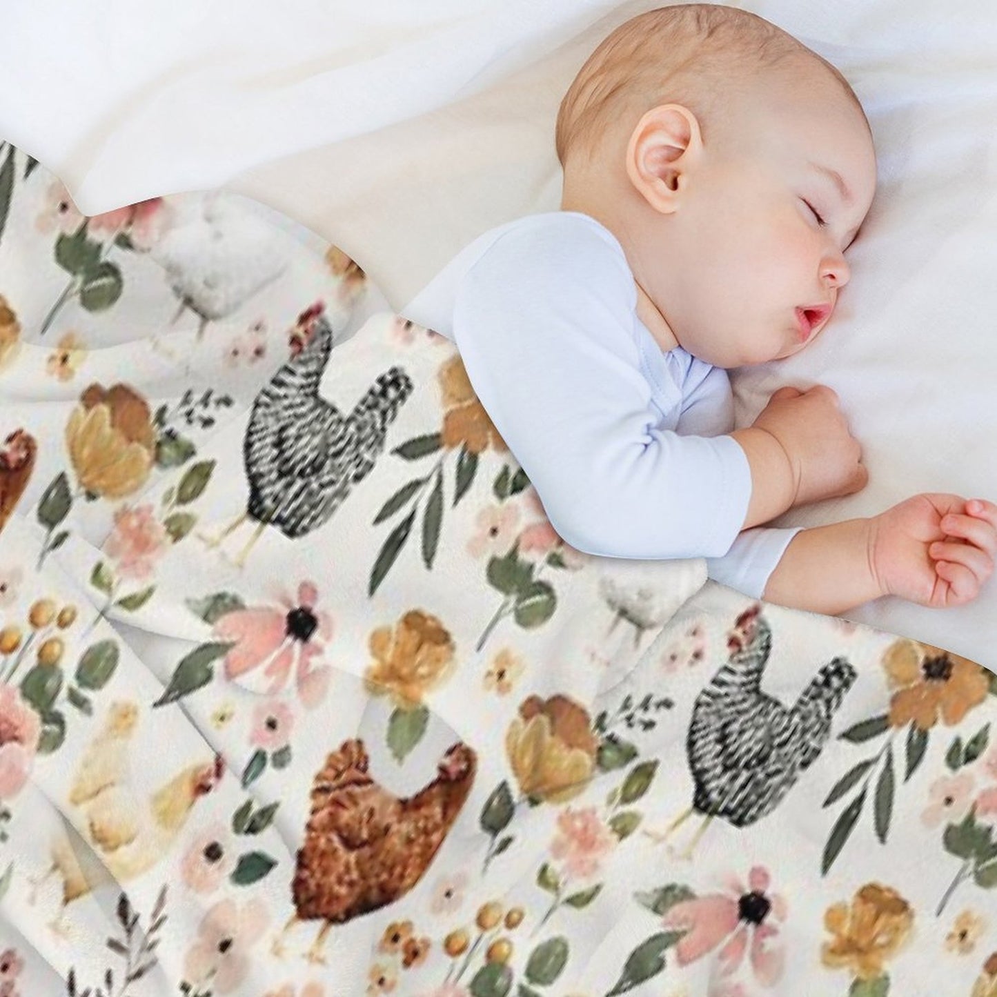 Watercolor Chicken Floral, Charlotte Floral Collection Throw Blanket