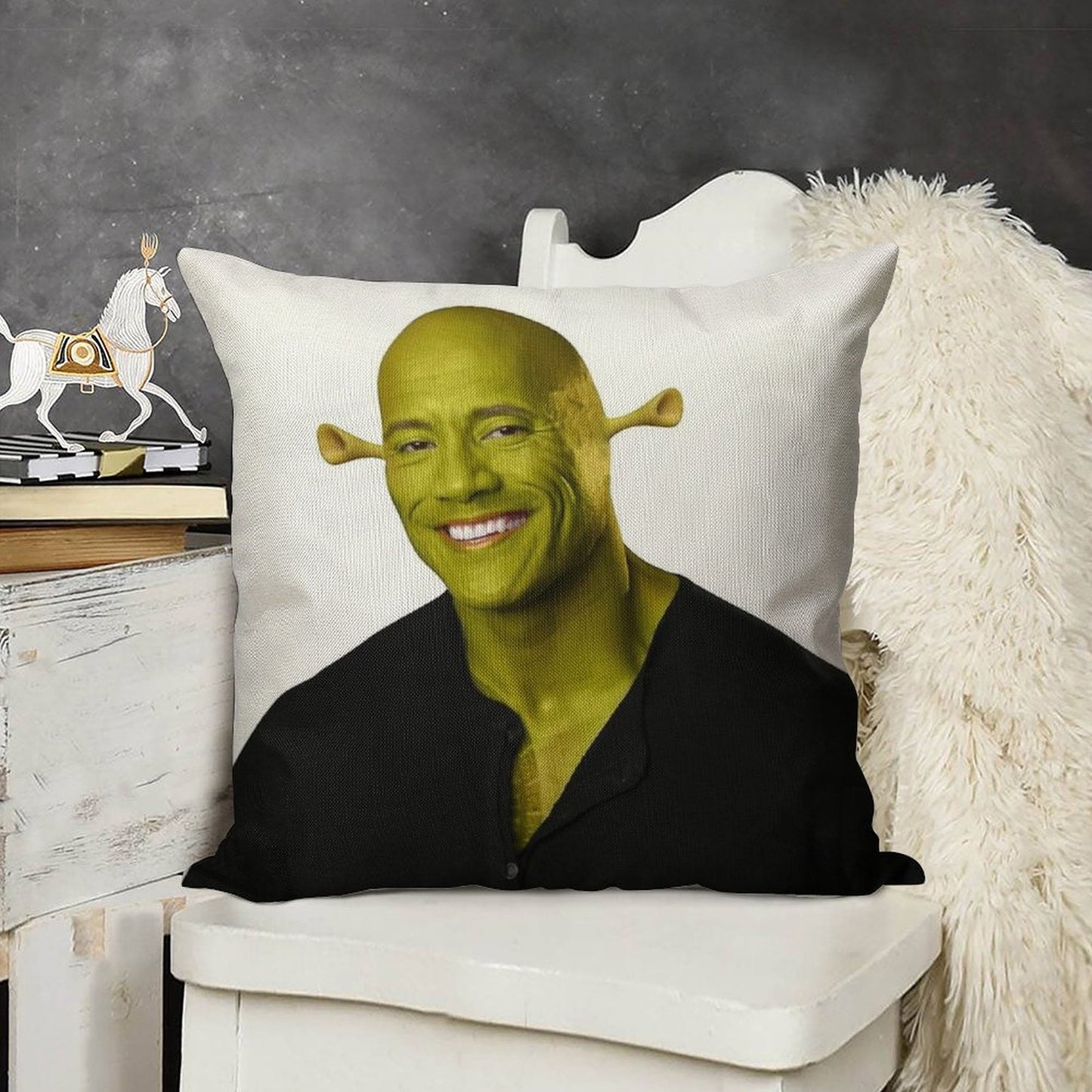 Shrek - Dwayne The Rock Johnson - Work of Art Linen Throw Pillow Cover