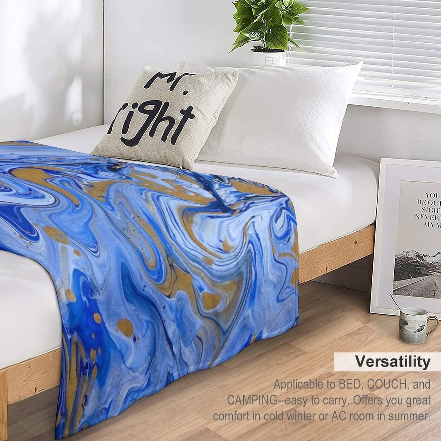 Blue And Gold Sky Swirl Acrylic Painted Art Throw Blanket