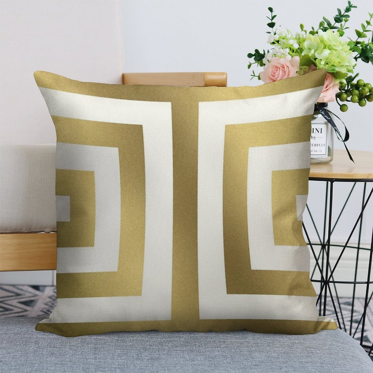 Gold Greek Stripes Linen Throw Pillow Cover