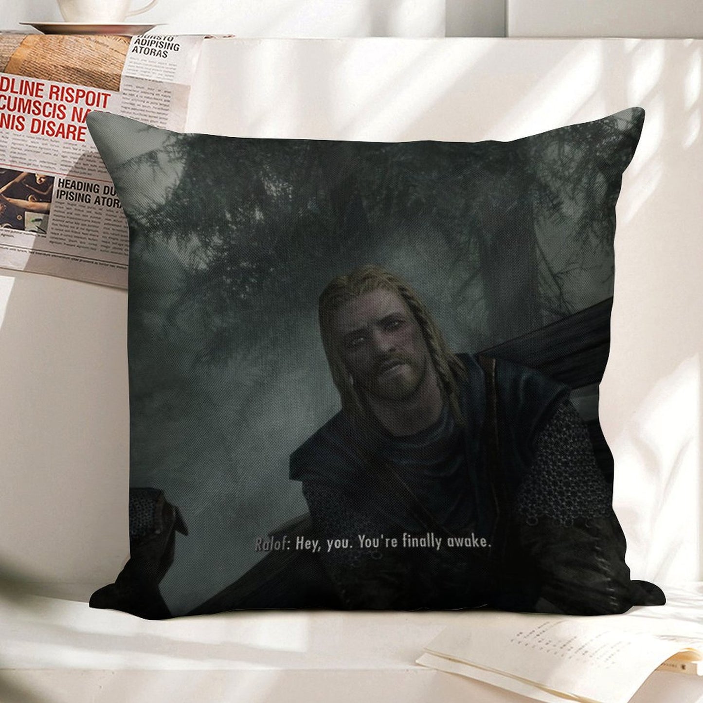 Youre Finally Awake! Linen Throw Pillow Cover
