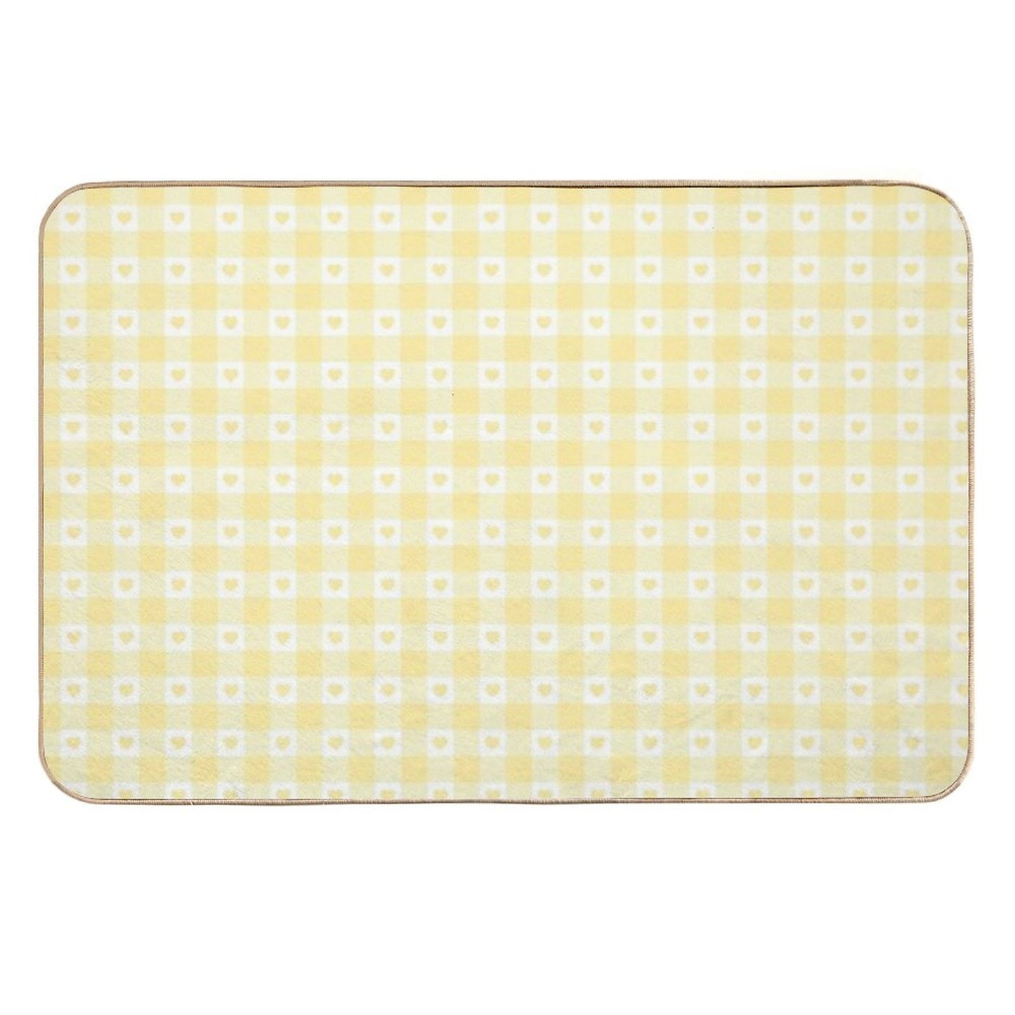 Yellow Heart Gingham Checkered Pattern Non-Slip Bath Mat