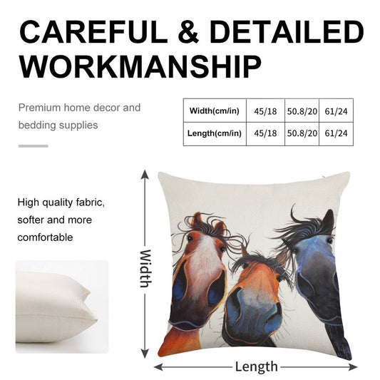 HaPPY HoRSe PRiNT ' WHo LeFT THe GaTe OPeN  ' BY SHiRLeY MacARTHuR Linen Throw Pillow Cover