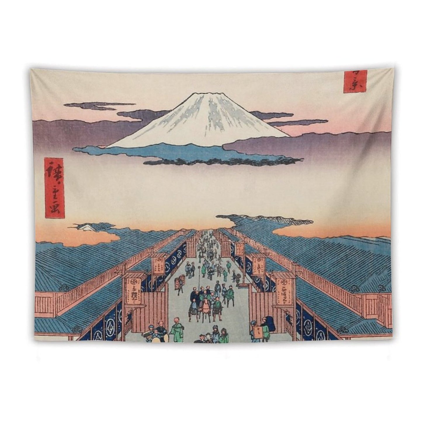 Mount Fuji Above Ancient Street Ukiyo-e Japanese Art Tapestry
