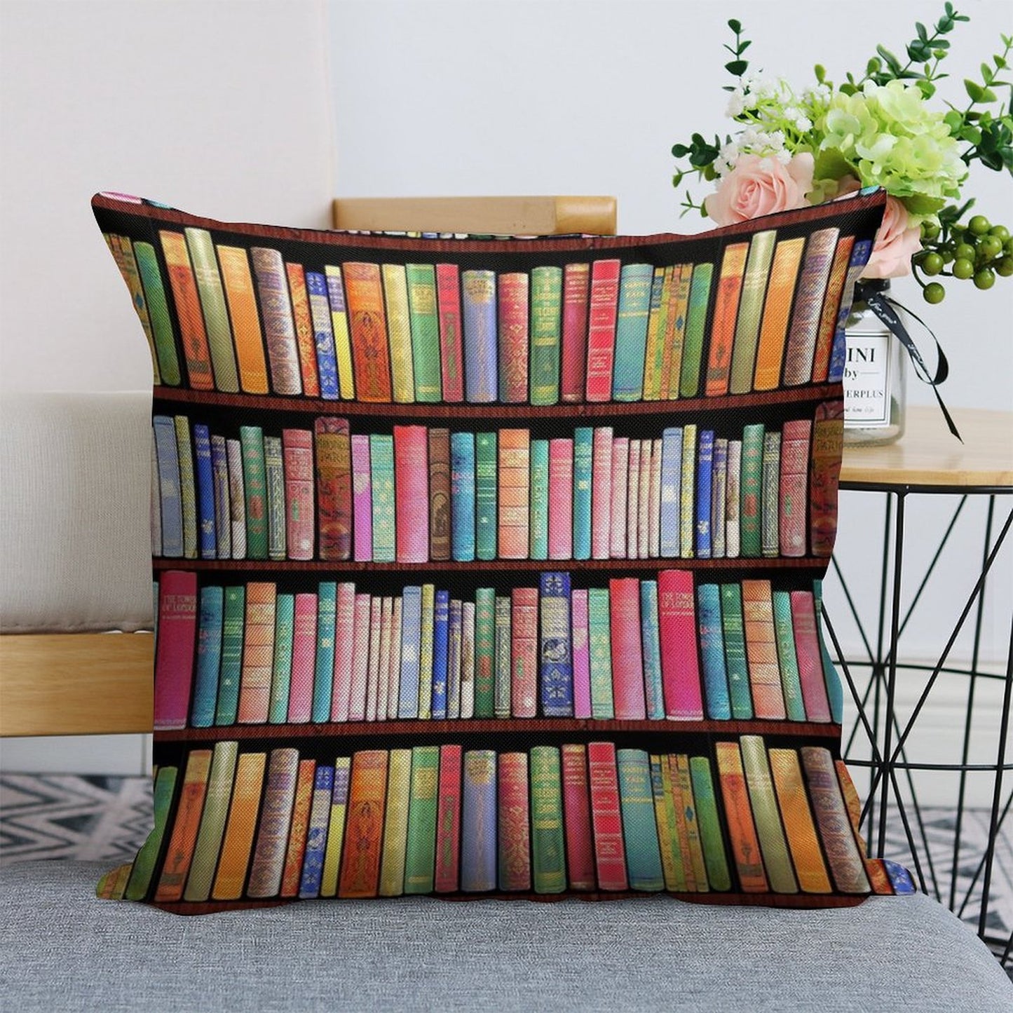 Bookworm Antique Book Library, Vintage Book Shelf Linen Throw Pillow Cover