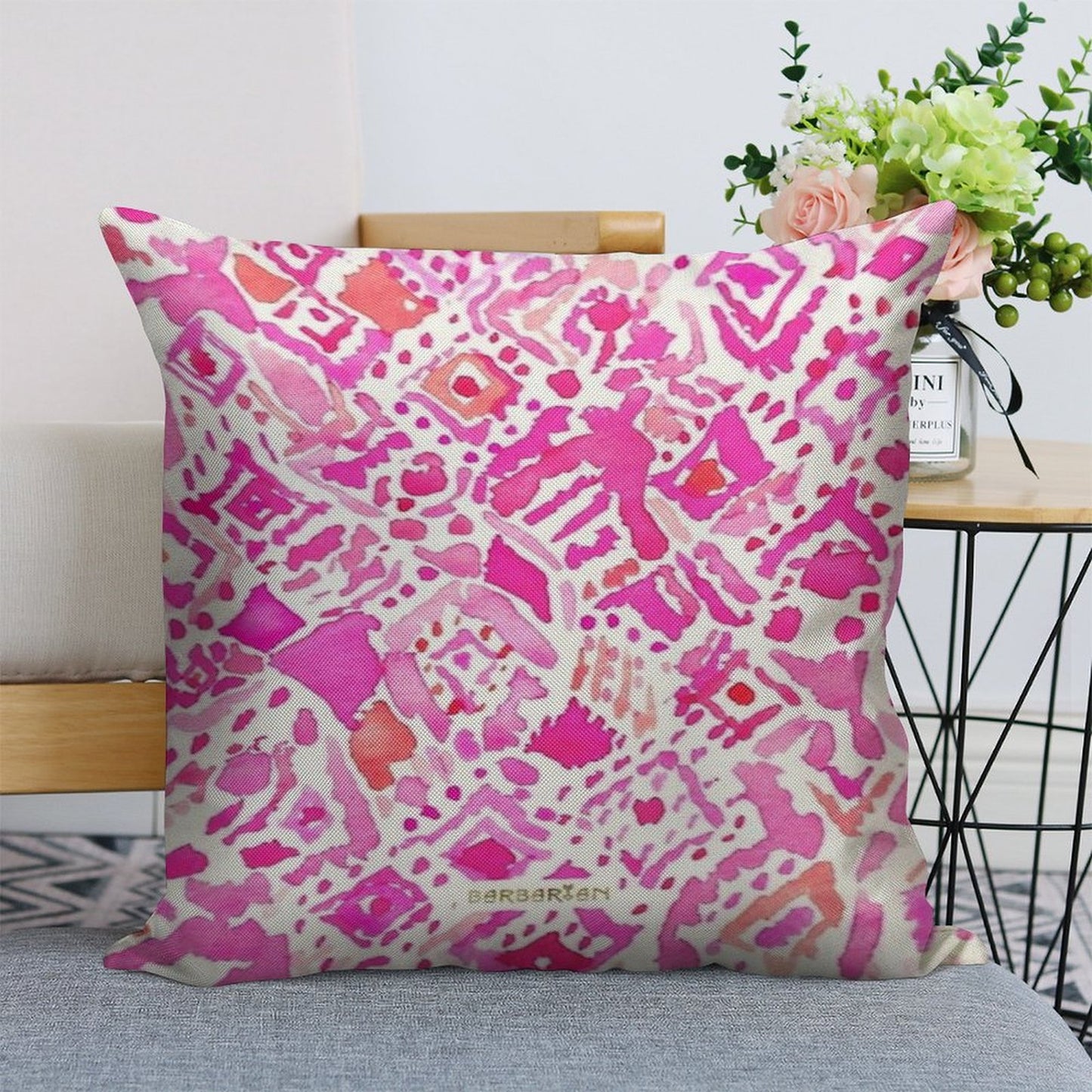 Cute Geometric Pink Linen Throw Pillow Cover