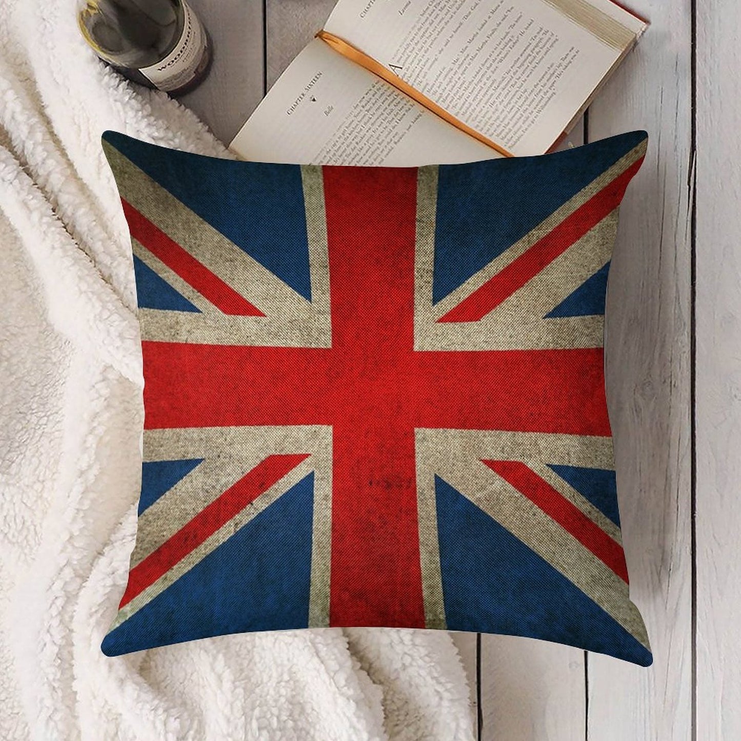 Old And Worn Distressed Vintage Union Jack Flag Linen Throw Pillow Cover