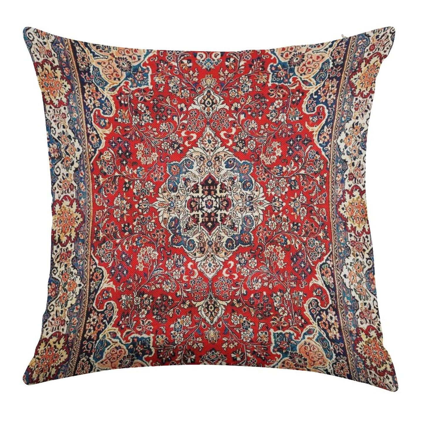 Red Blue Sarouk Persian Carpet Print Linen Throw Pillow Cover