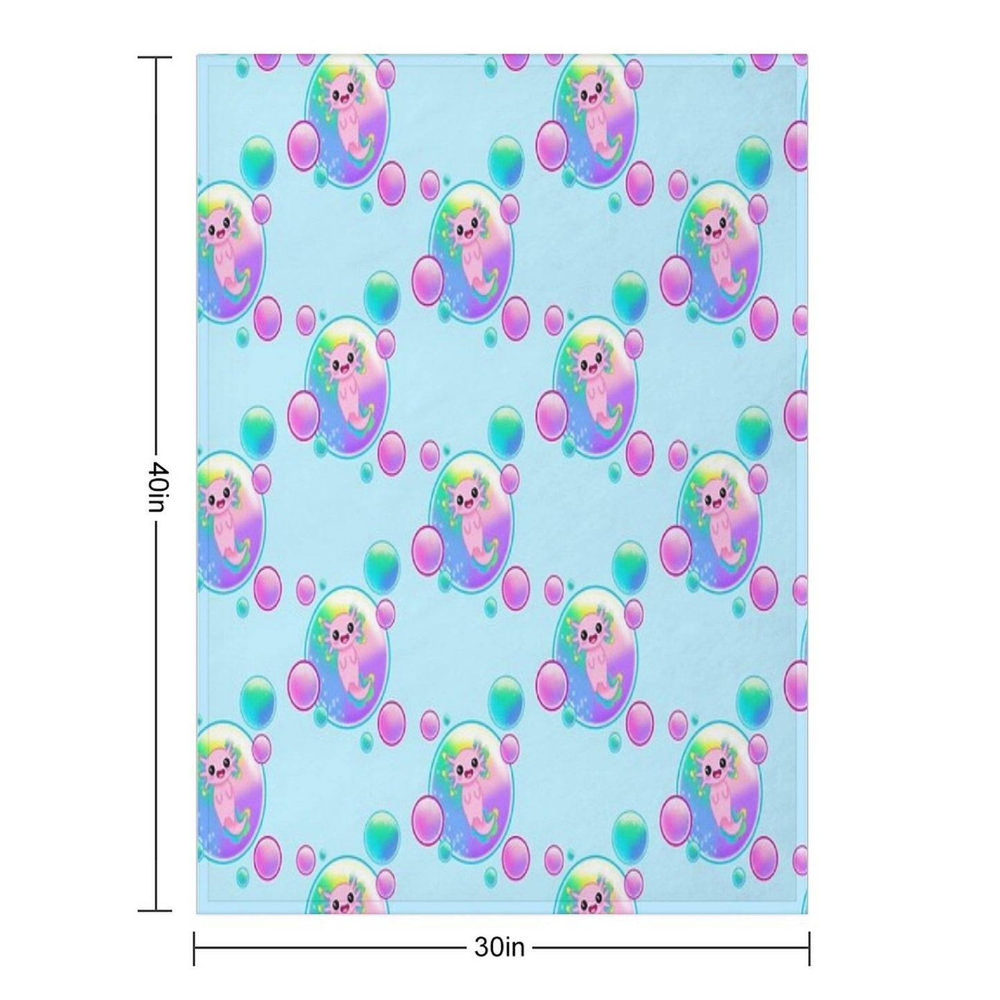 Kawaii Axolotl with Bubbles Throw Blanket