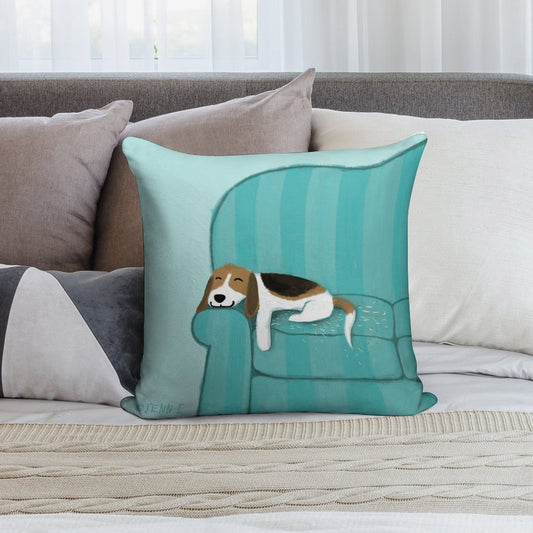 Happy Couch Dog Cute Beagle Soft Washable Throw Pillow