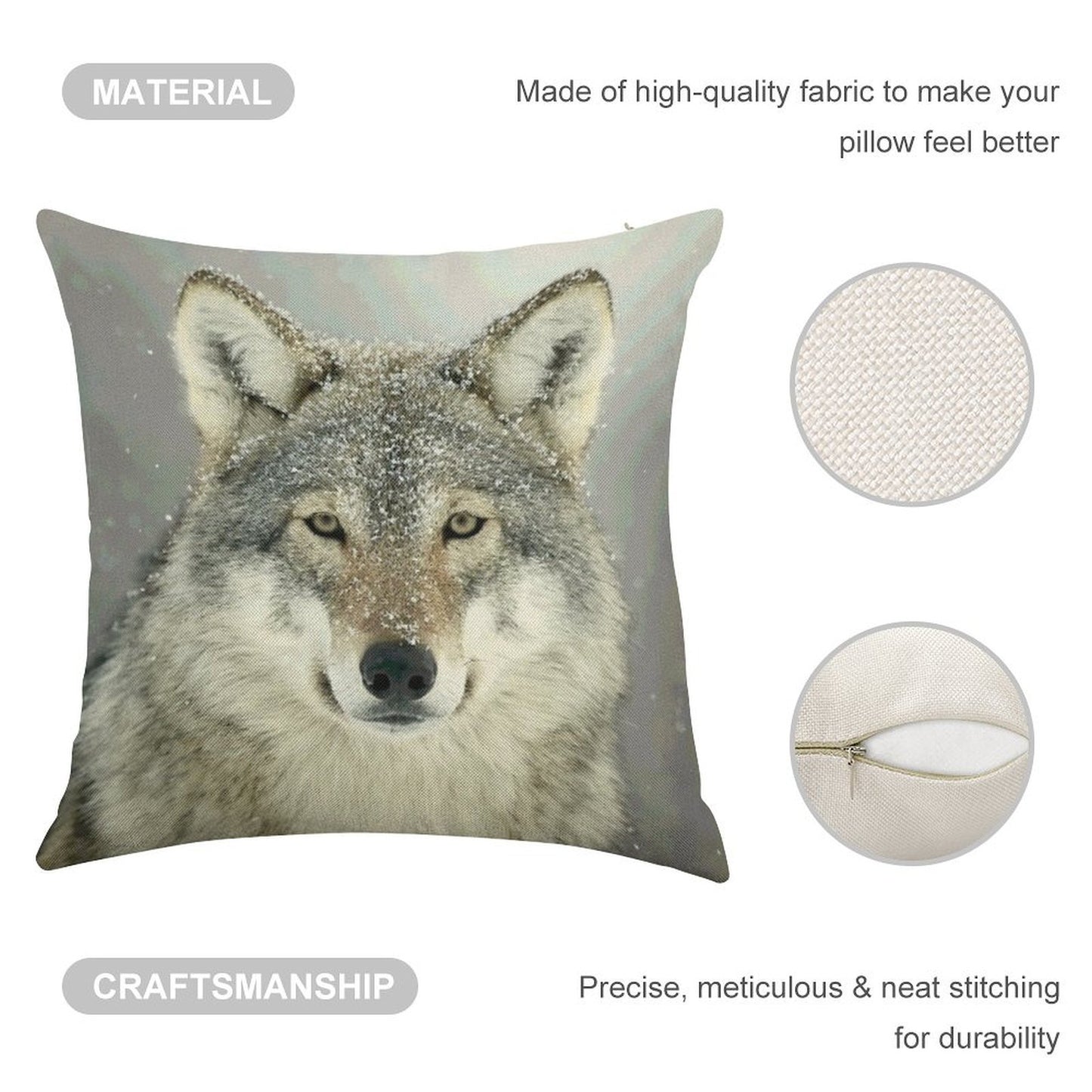 GREY WOLF Linen Throw Pillow Cover