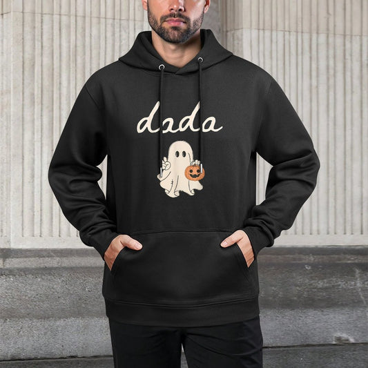 Dada Ghost Boo One Spooky Dad First Halloween Birthday Boy Kangaroo Pocket Hoodie
