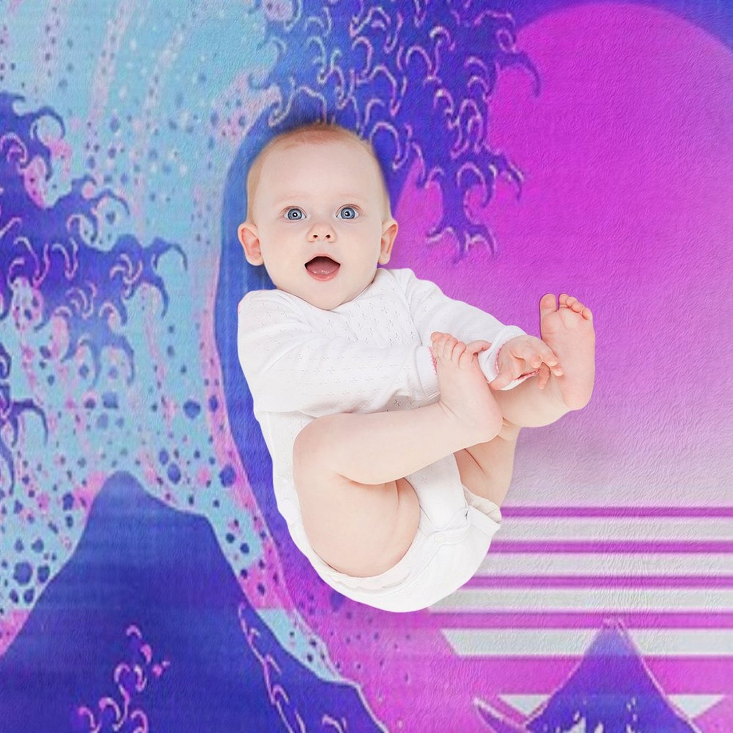 Aesthetic Great Wave Off Kanagawa Retro Vaporwave Throw Blanket