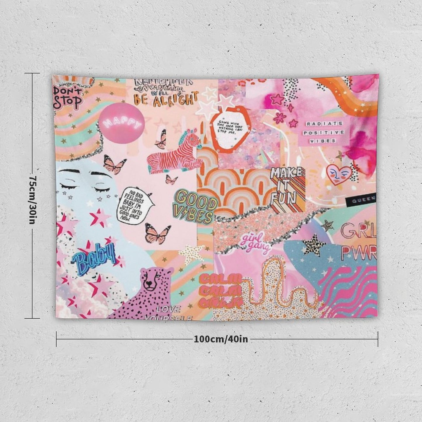 Pink And Blue Girl Power Collage Tapestry