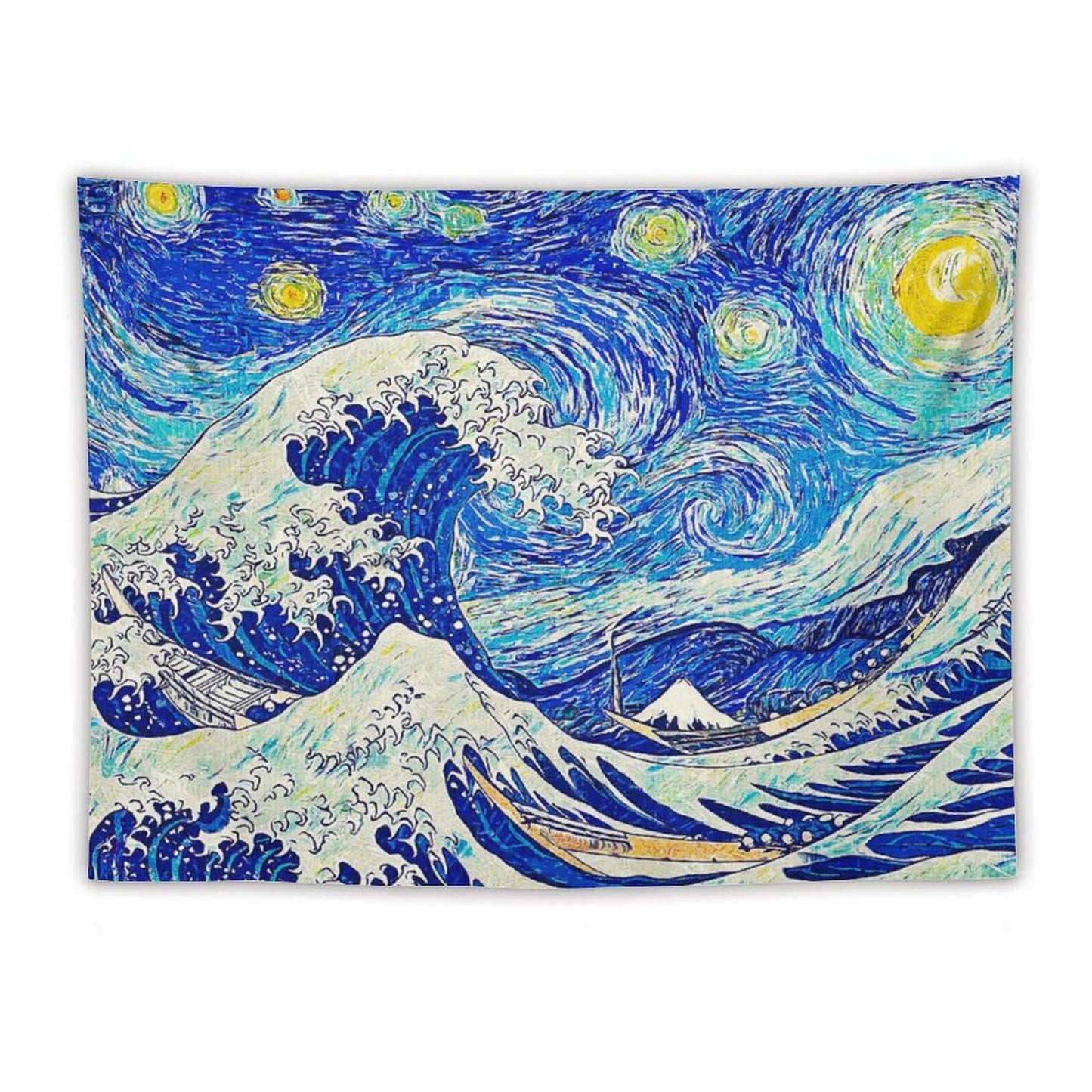 Starry Night Over The Great Wave Off Kanagawa Tapestry