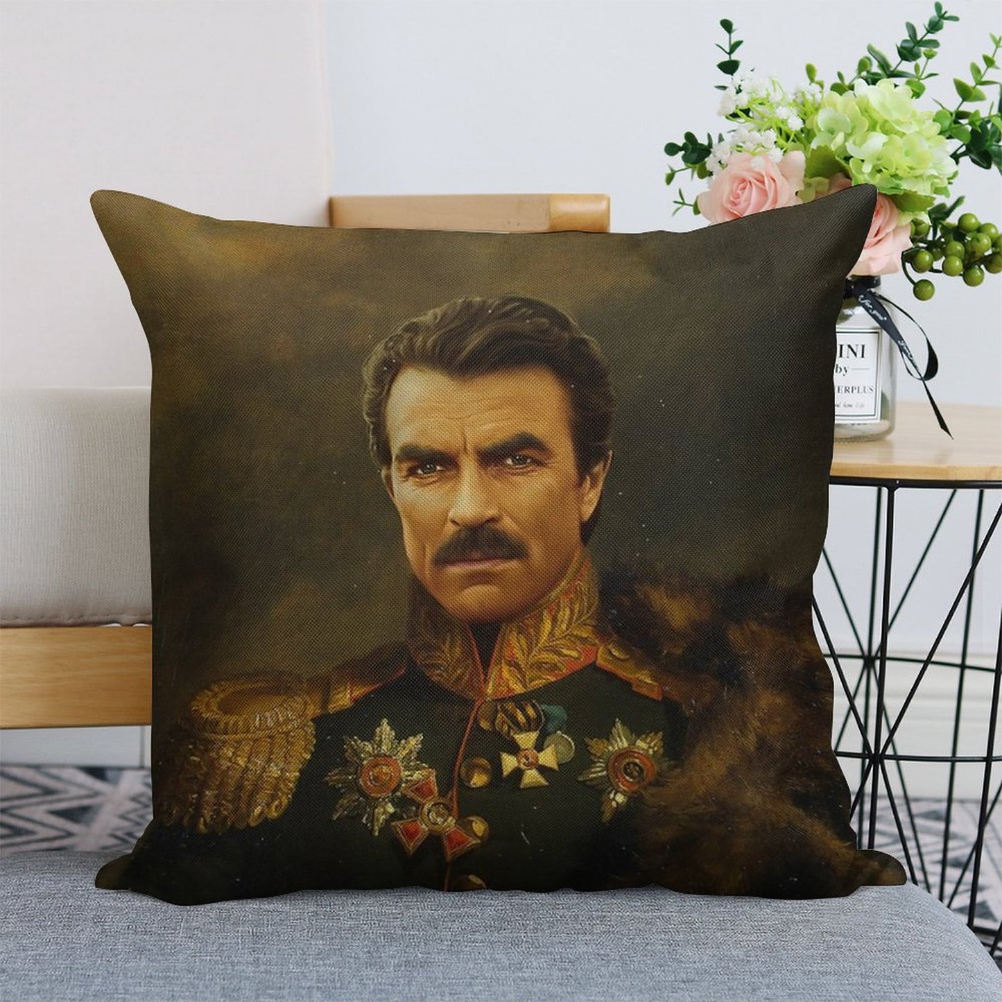Tom Selleck - Replaceface Linen Throw Pillow Cover