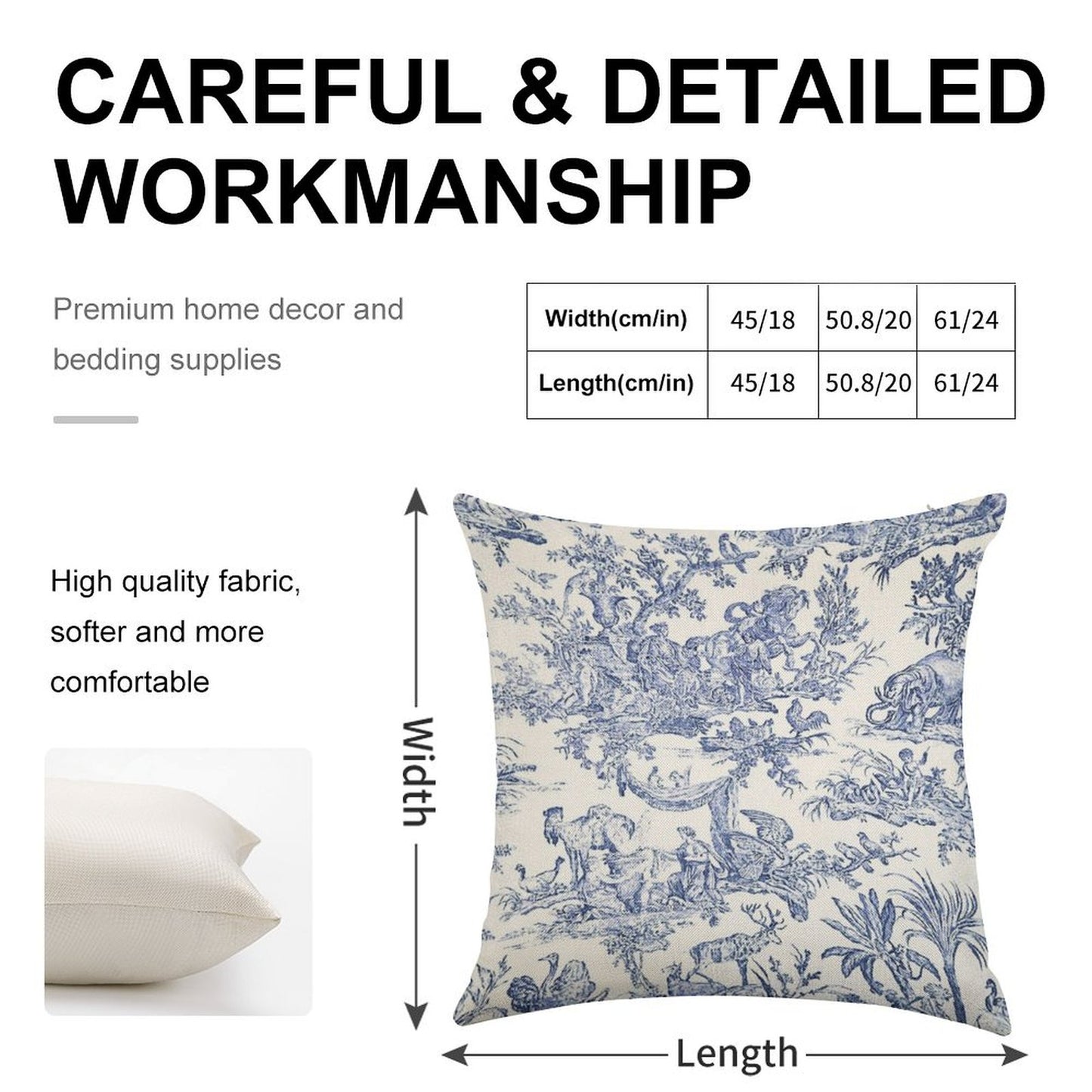 Blue Toile - English - French Countryside Linen Throw Pillow Cover