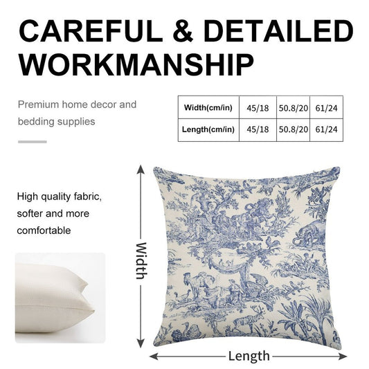 Blue Toile - English - French Countryside Linen Throw Pillow Cover