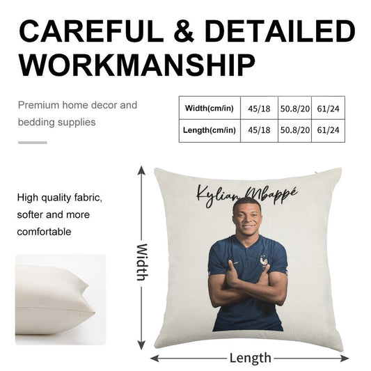 Kylian Mbappe Linen Throw Pillow Cover