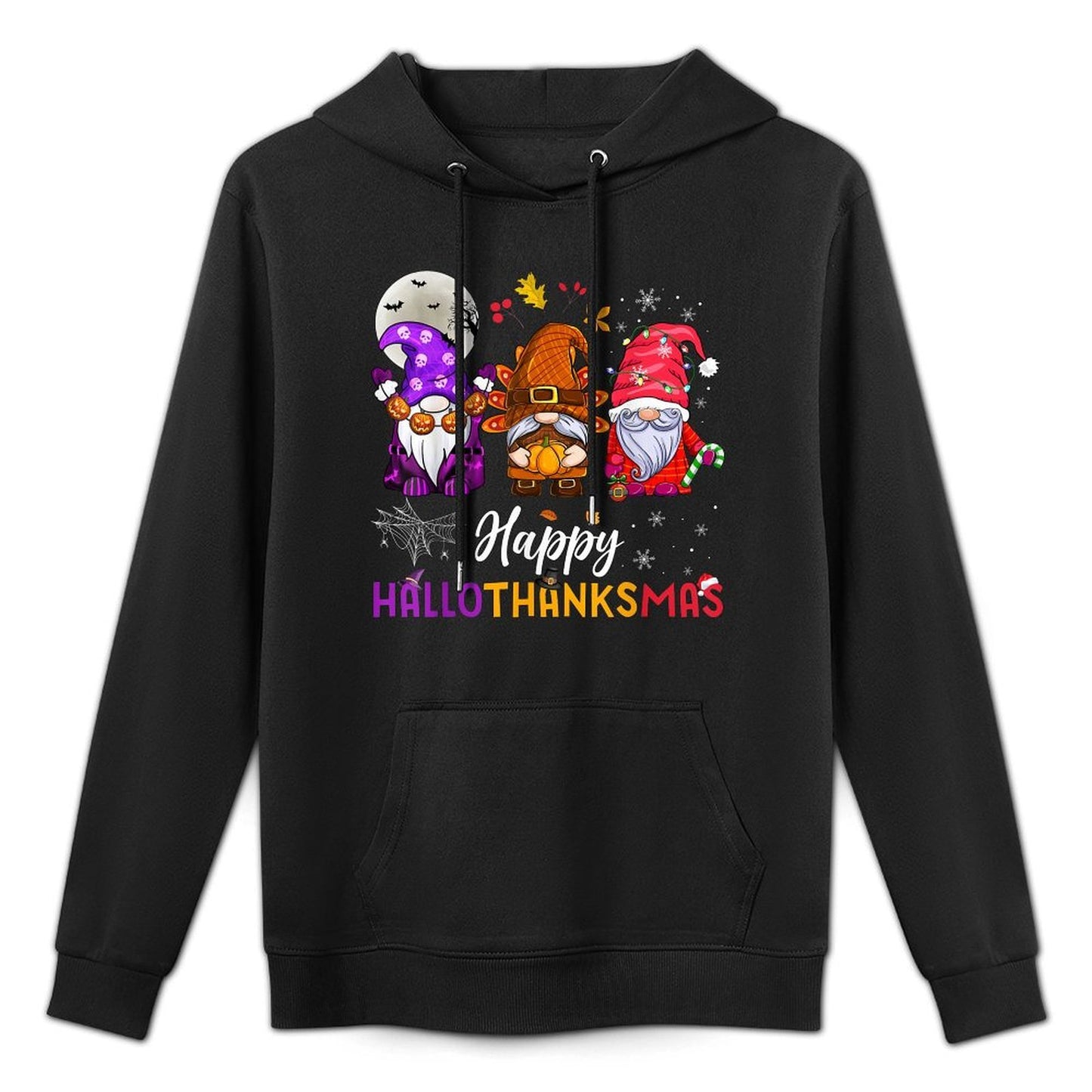 Happy Hallothanksmas Gnomes Lover Halloween Merry Christmas Shrink-Resistant Hoodie