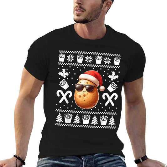 Funny Potato Christmas French Fries Pattern Xmas Season Eco-friendly Material T-Shirt