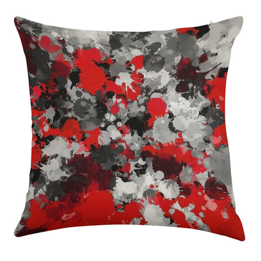 Red And Grey Paint Splatter Linen Throw Pillow Cover