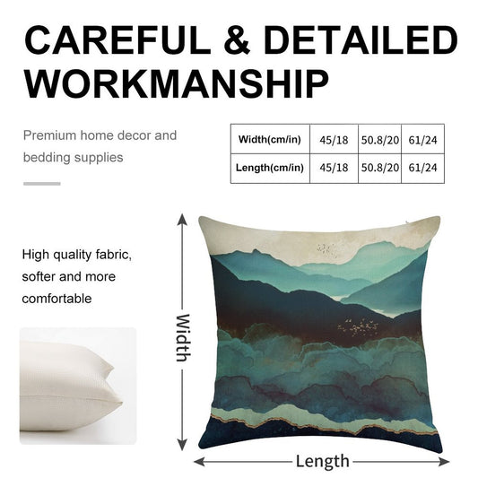 Indigo Mountains Linen Throw Pillow Cover