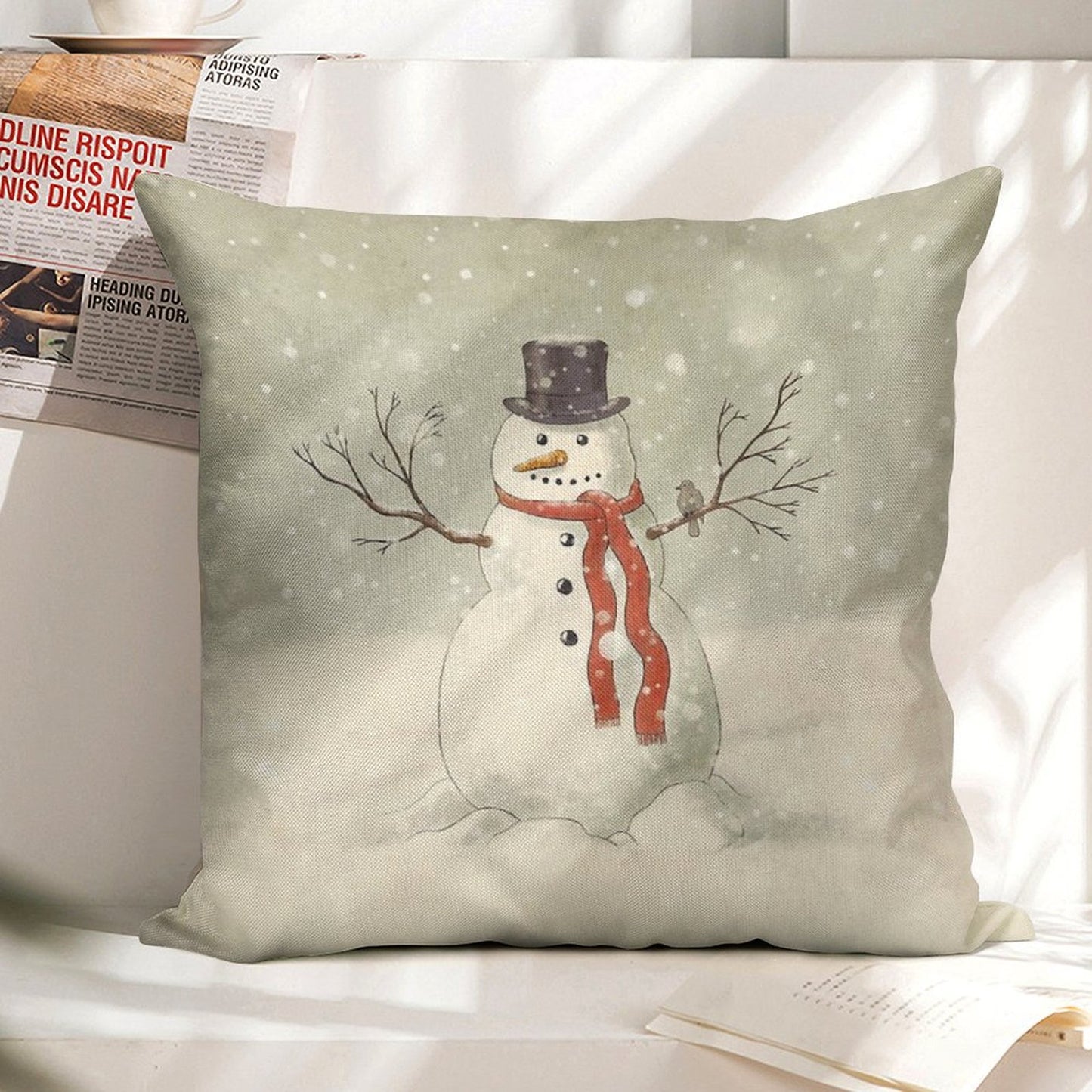 The Snowman Linen Throw Pillow Cover
