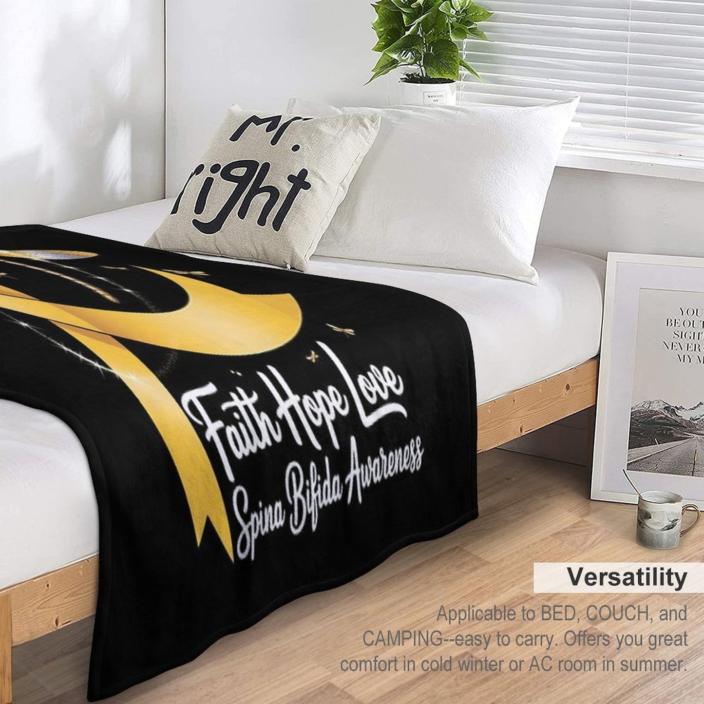 Faith Hope Love Spina Bifida Awareness Dragonfly Throw Blanket