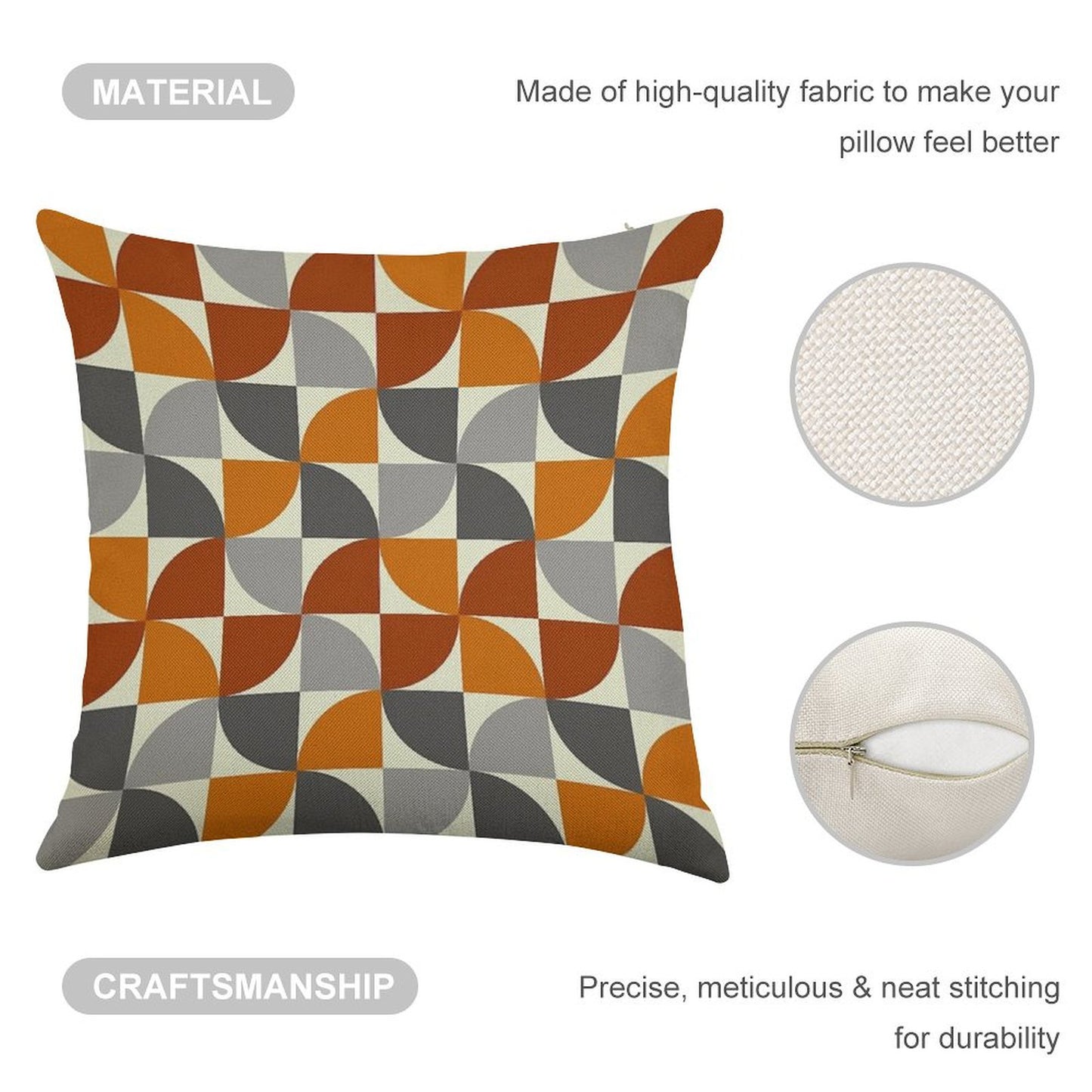Grey And Orange Mid Century Modern Linen Throw Pillow Cover