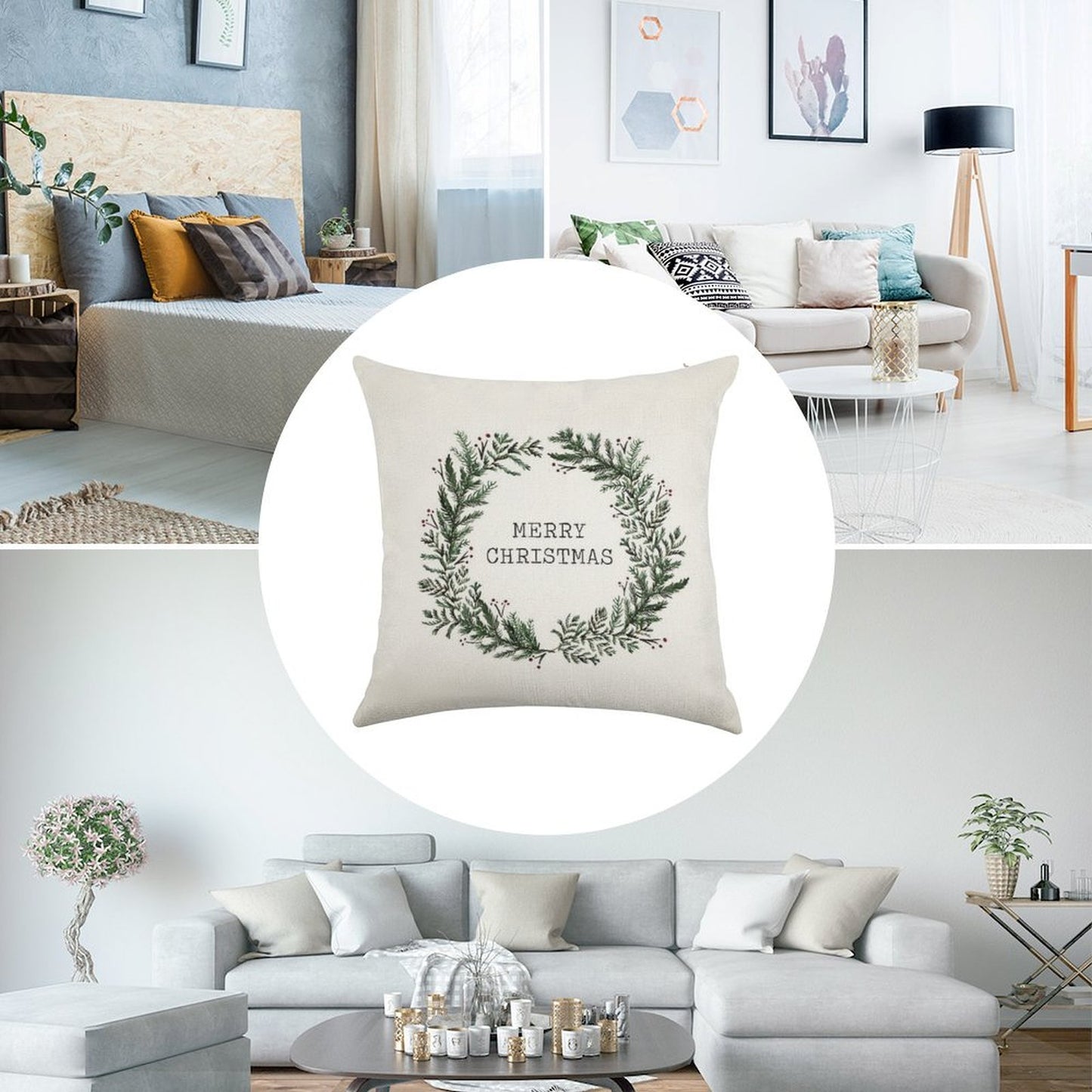Simple Merry Christmas Linen Throw Pillow Cover