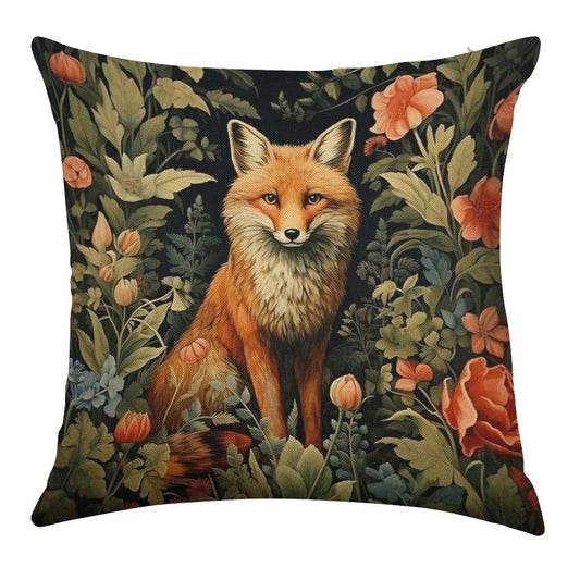 Vintage Forest Fox William Morris Style Linen Throw Pillow Cover