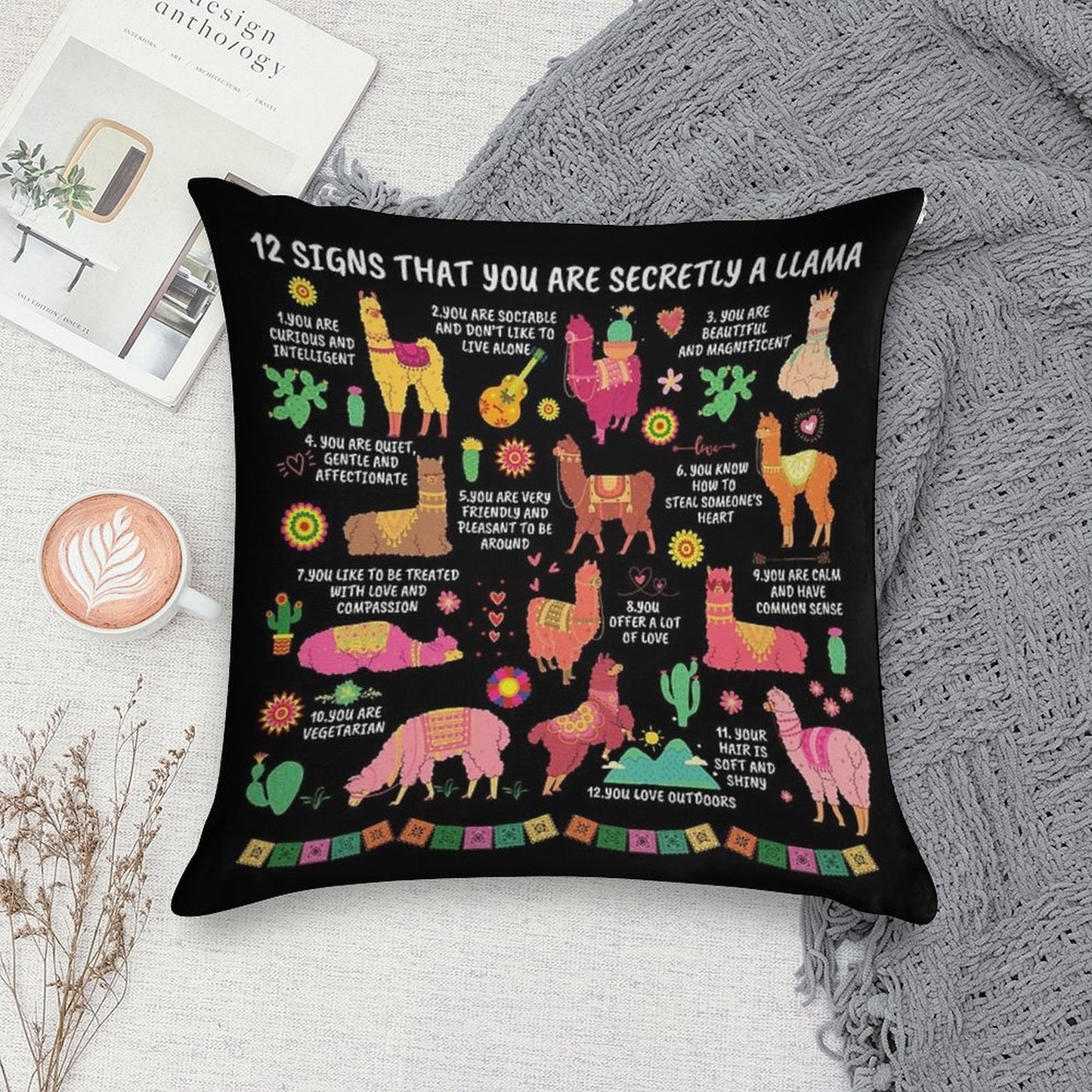 12 Signs That You Are Secretly A Llama Gifts For Llama Lovers Soft Shrink-Resistant Throw Pillow
