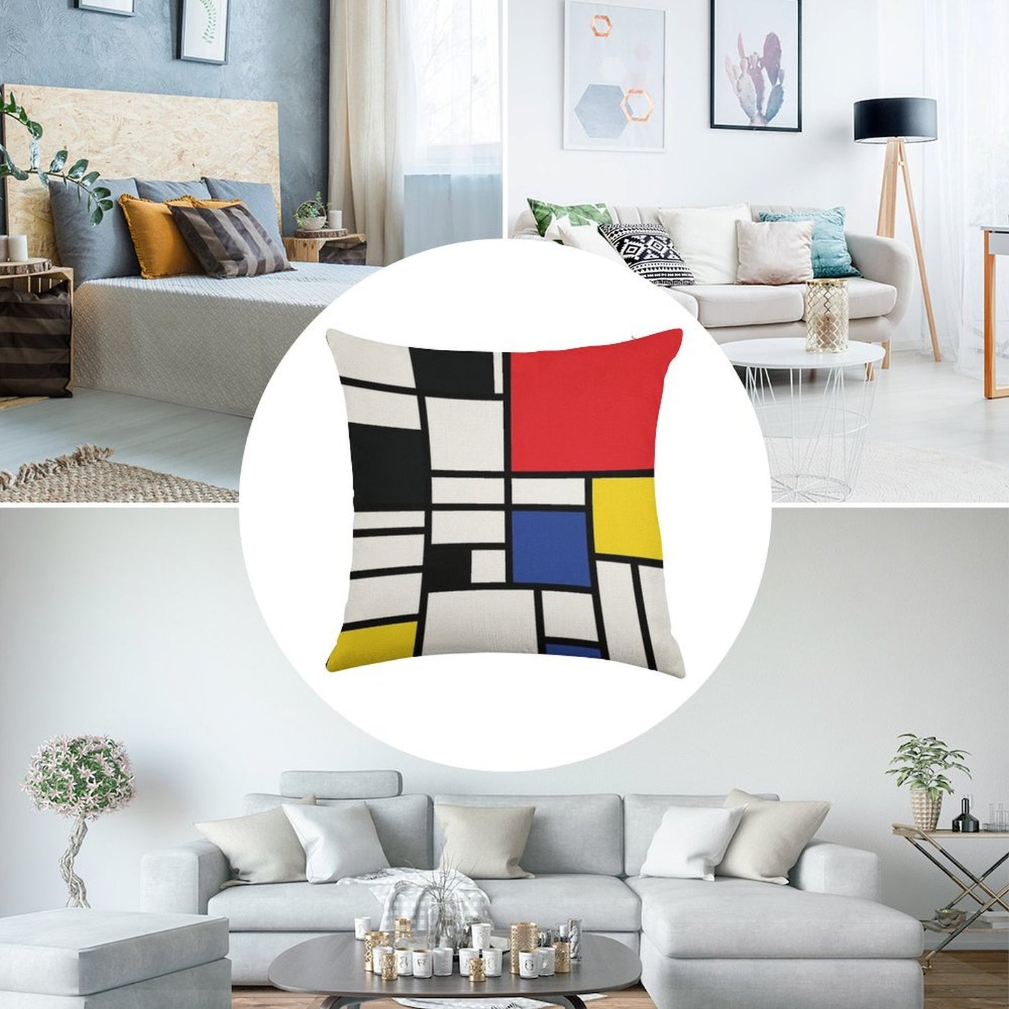 De Stijl #1 Linen Throw Pillow Cover