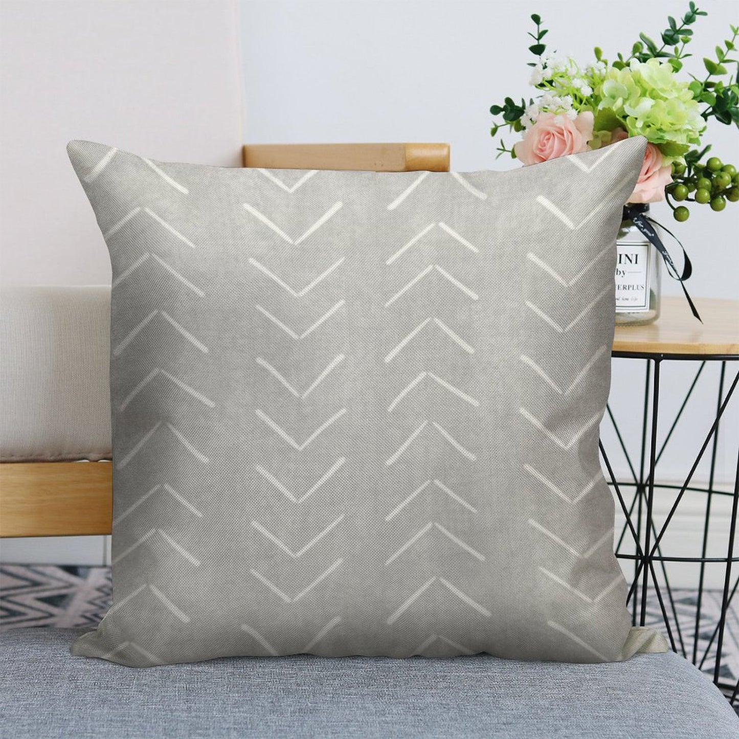 Boho Big Arrows in Grey Linen Throw Pillow Cover