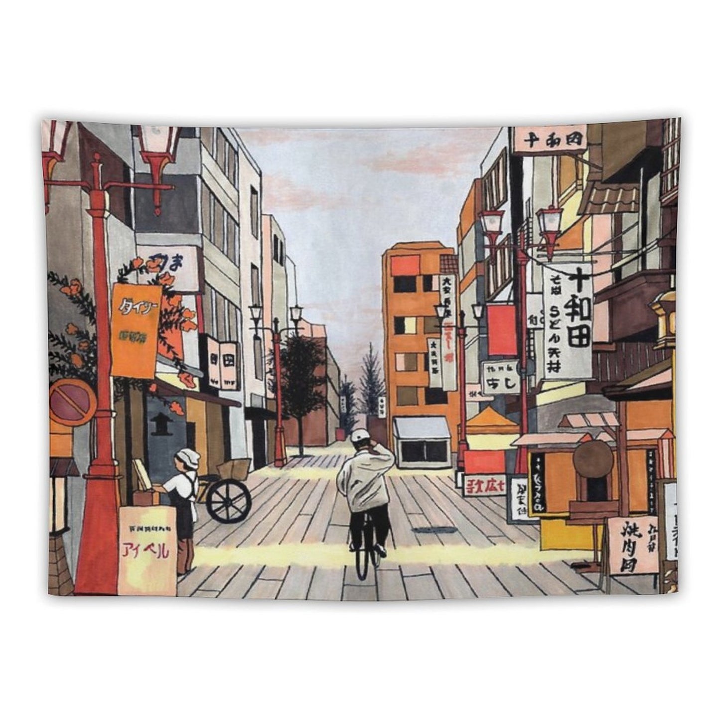 Early Morning Ride in Japan Tapestry