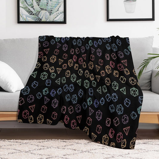 DnD Dice Rainbow on Black Pattern Throw Blanket