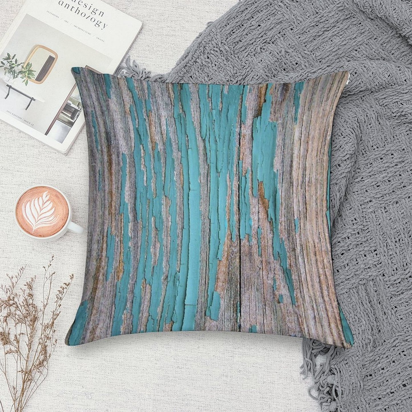 Shabby Rustic Weathered Wood Turquoise Soft Fade-Resistant Throw Pillow