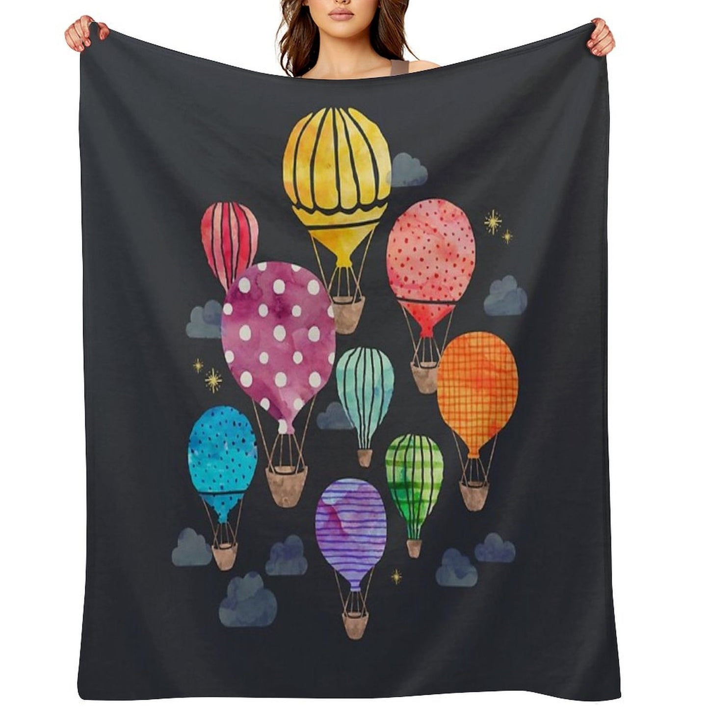 Hot Air Balloon Night Throw Blanket